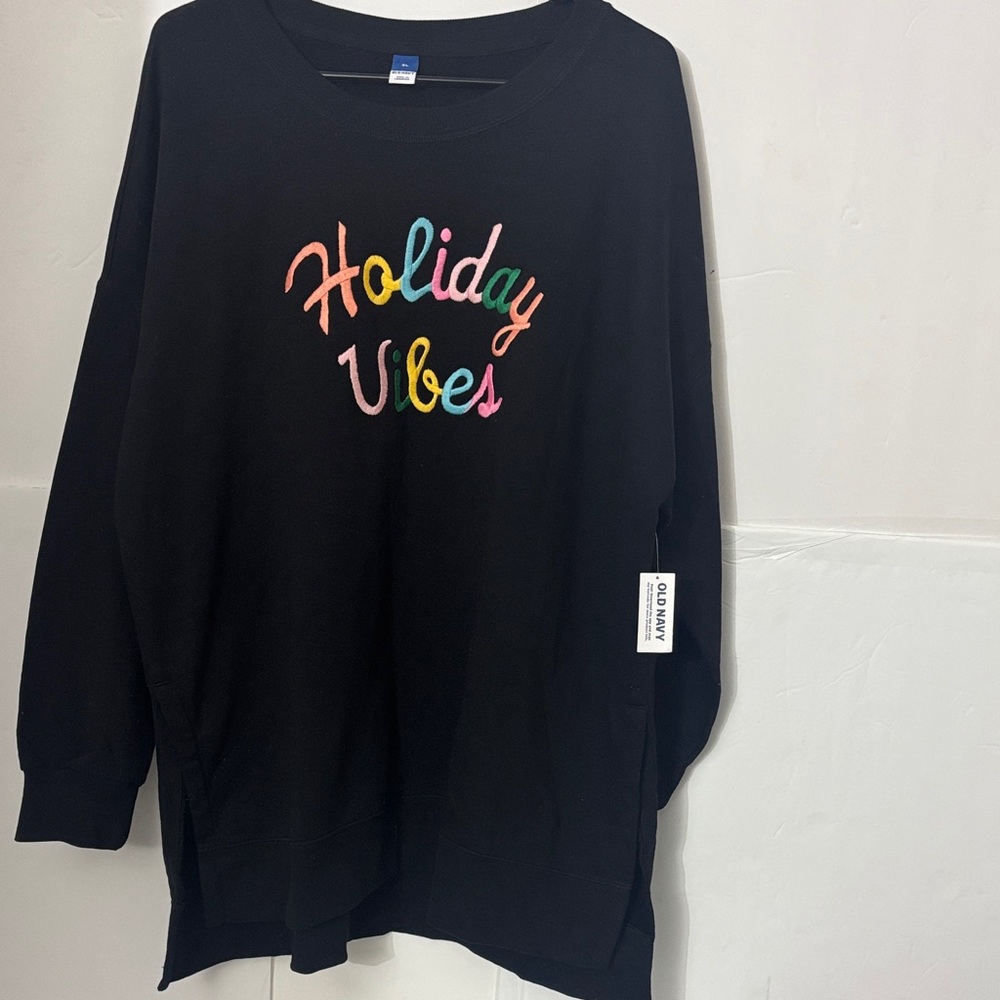 Old Navy Black Sweatshirt with Colorful Holiday Vibes